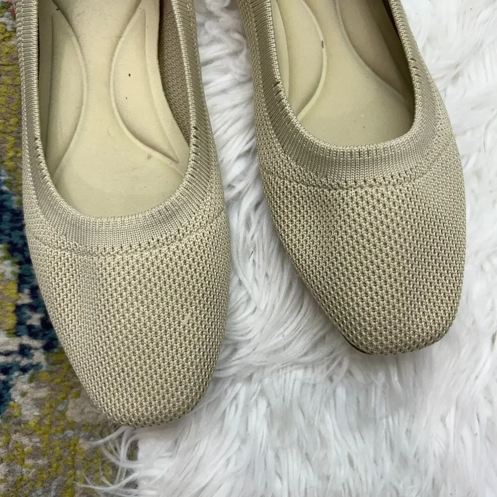 Cushionaire Slip On Flat 9 Neutral Beige Square Toe Minimalist